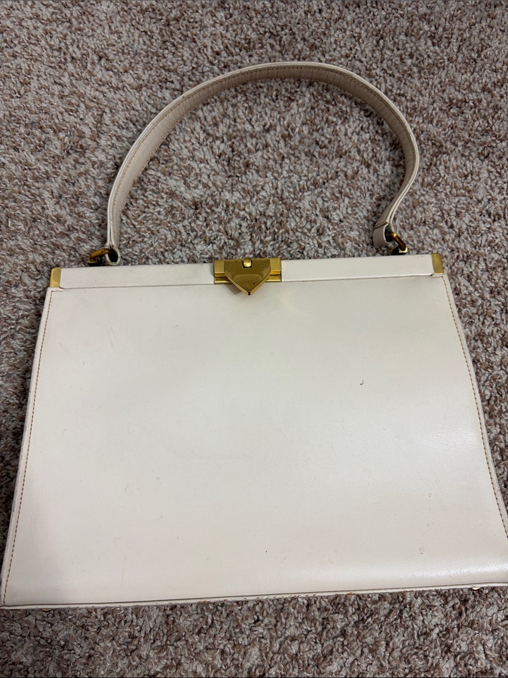 Fassbender Vintage Elegant Cream Top-Handle Handbag with Gold Hardware